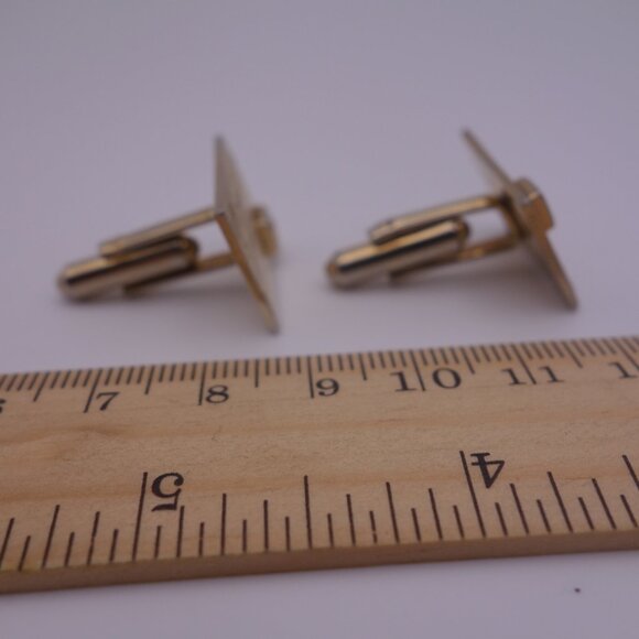 Gold Color Rectangle Cuff Links with Design - Picture 6 of 12